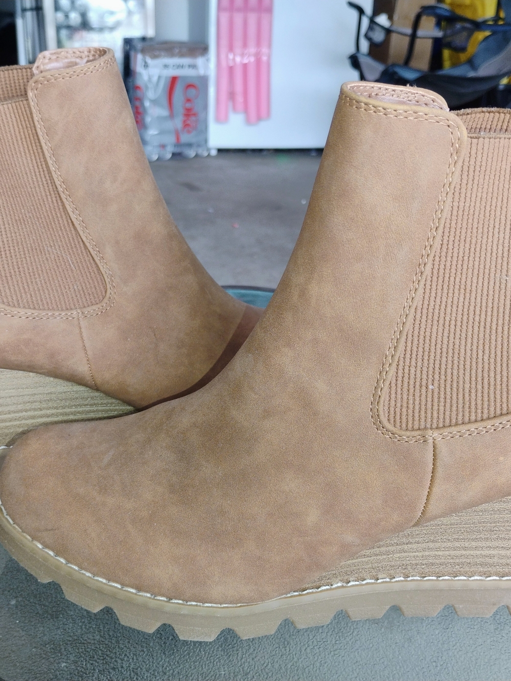 Women’s Chelsea Wedge Booties - Tan - Picture 2 of 5